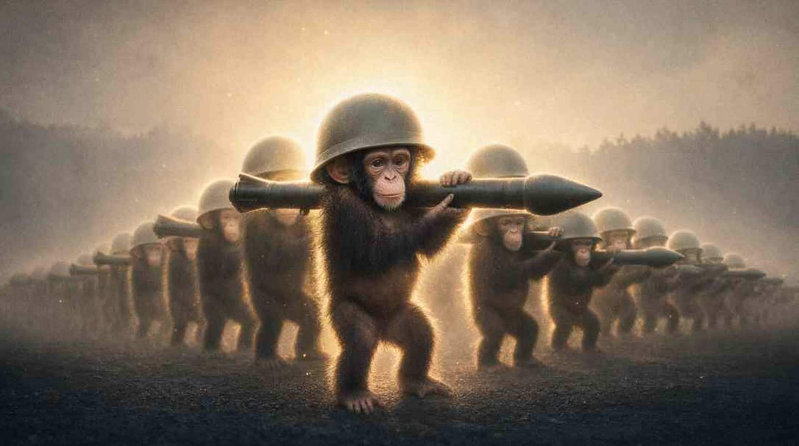 A ridge of helmeted apes